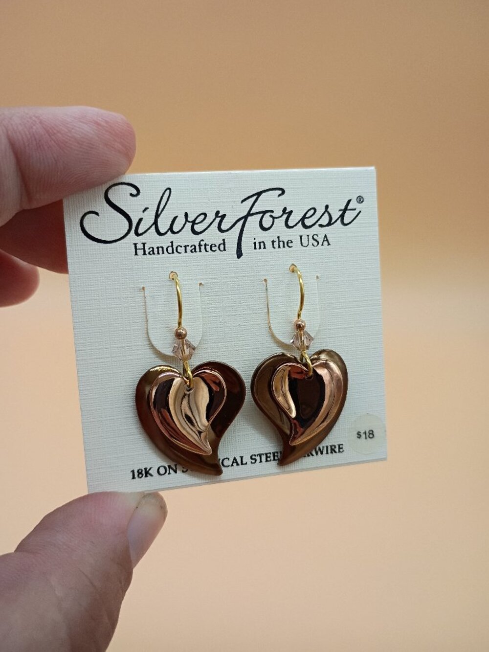Vintage 90s/Y2K Funky Boho Heart Earrings 18K Gold on Surgical Steel Wire NEW